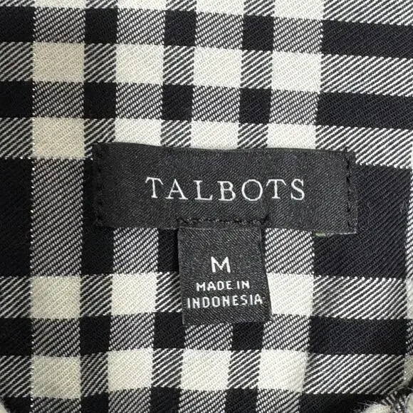 Talbots Shirt Womens Medium Black White Plaid Button Front Long Sleeve Cotton - Picture 4 of 10
